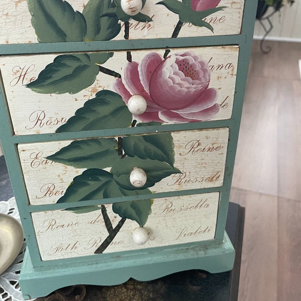 Wood hand-painted trinket box w/ 4 drawers - Picture 5 of 8